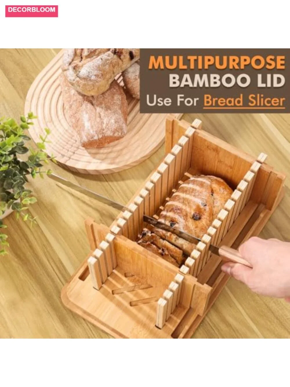 Farmhouse 3-in-1 Bamboo Bread Slicer Box Kitchen Counter Storage